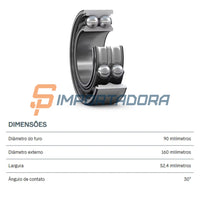 Rolamento Dupla Carreira de Contato Angular SKF 3218 A