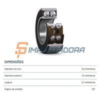 Rolamento Duplo Contato Angular SKF 3207 A-2RS1TN9/MT33