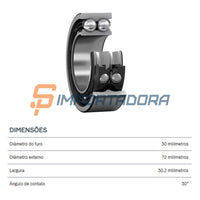 Rolamento Duplo de Contato Angular SKF 3306 ATN9/C3