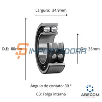 Rolamento Duplo de Contato Angular SKF 3307 ATN9/C3