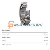 Rolamento de Contato Angular SKF 7316 BECBM