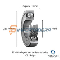 Rolamento Rígido de Esferas SKF 6203-2Z/C3