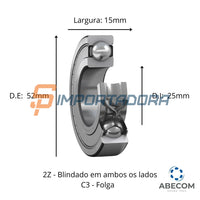 Rolamento Rígido de Esferas SKF 6205-2Z/C3